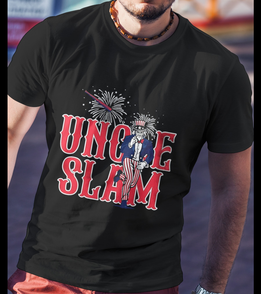 Uncle Slam USA Baseball Fireworks Patriotic Captain America Crest T-Shirt