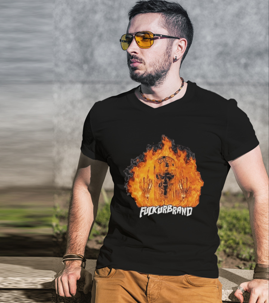 Terminator Skull Flaming Middle Finger Fuck Your Brand T-Shirt