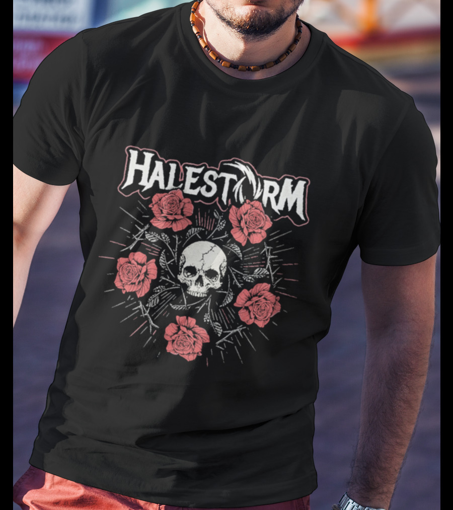 Halestorm Skull And Floral Penta Rose T-Shirt
