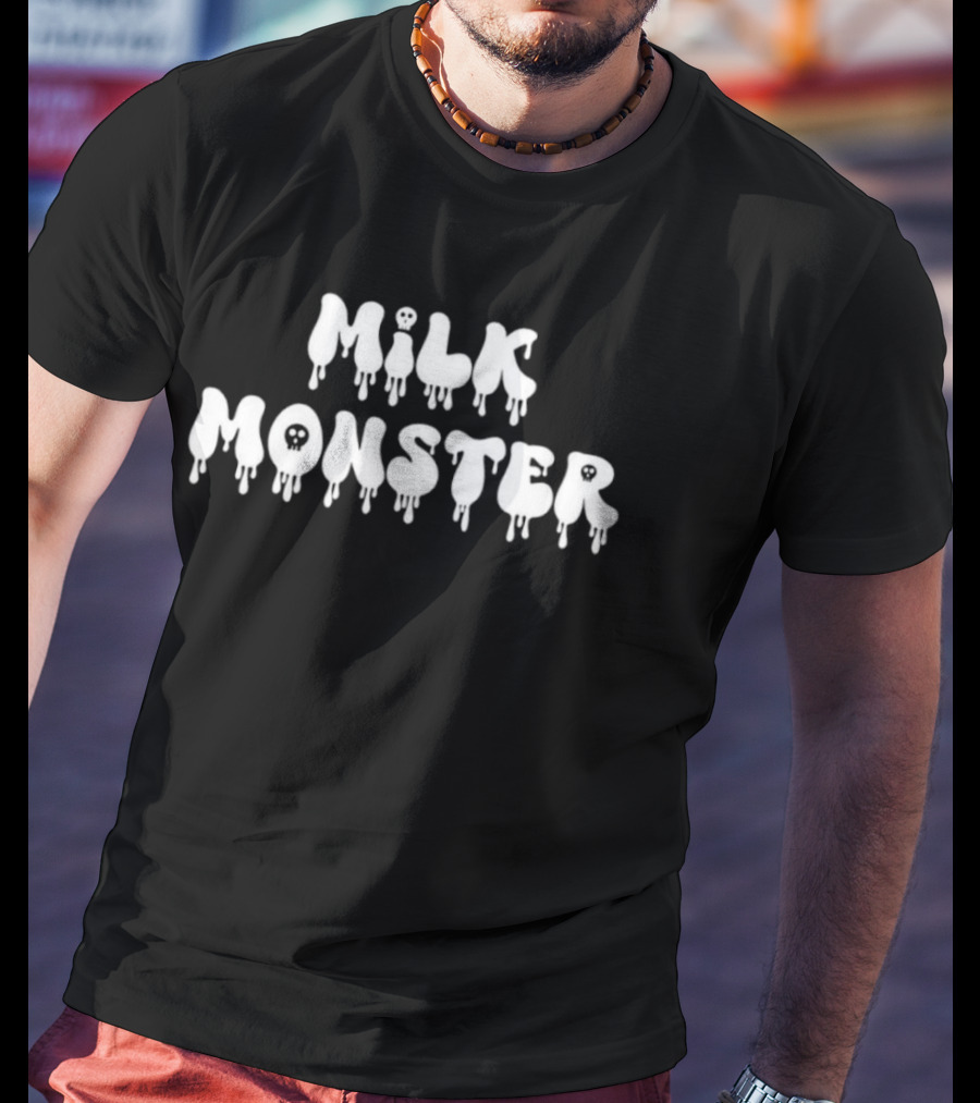 Milk Monster Dripping Text With Hidden Skull And Ghost Faces T-Shirt