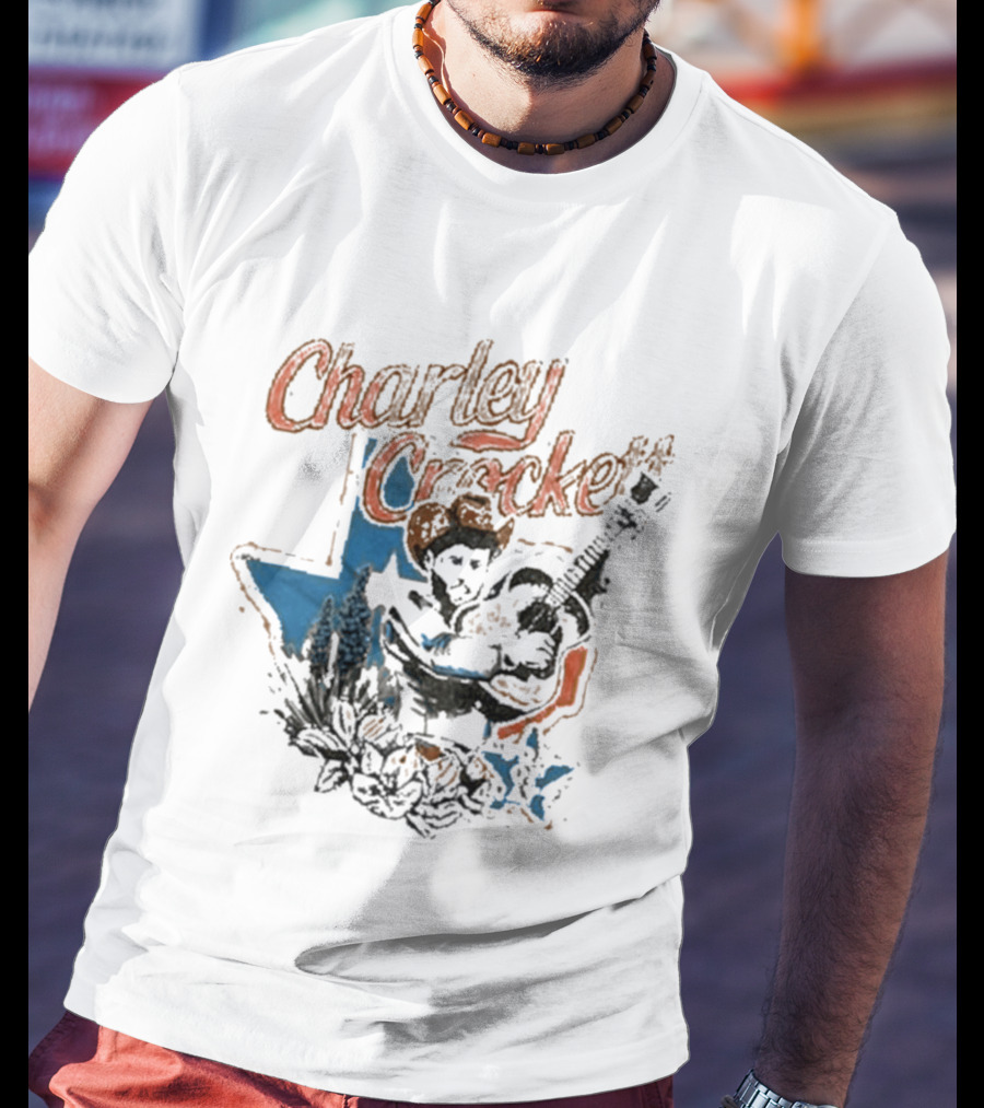 Charley Crockett Texas Guitar Cowboy Bluebonnet T-Shirt