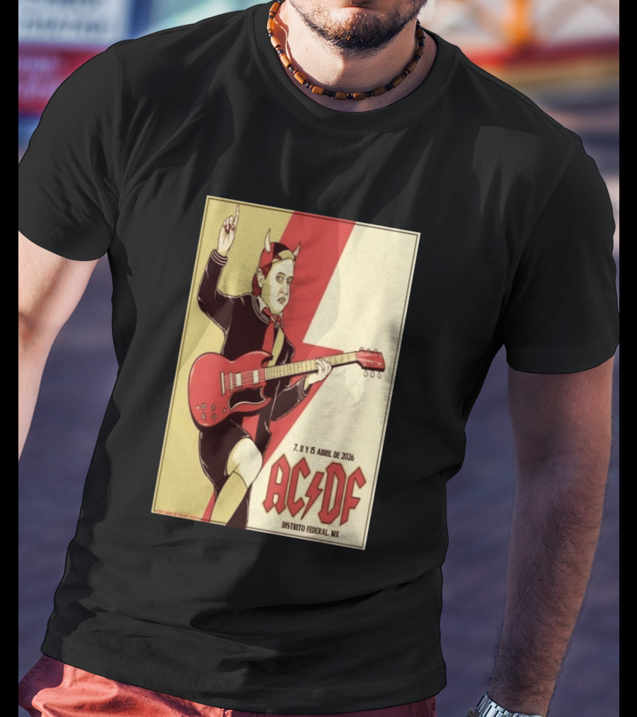 AC DF Distrito Federal MX Abril 2026 7 11 15 Rock Concert Red Guitar And Devil Horns T-Shirt
