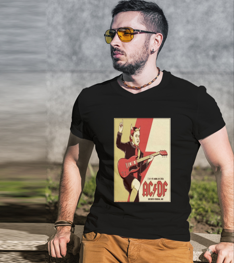 AC DF Distrito Federal MX Abril 2026 7 11 15 Rock Concert Red Guitar And Devil Horns T-Shirt