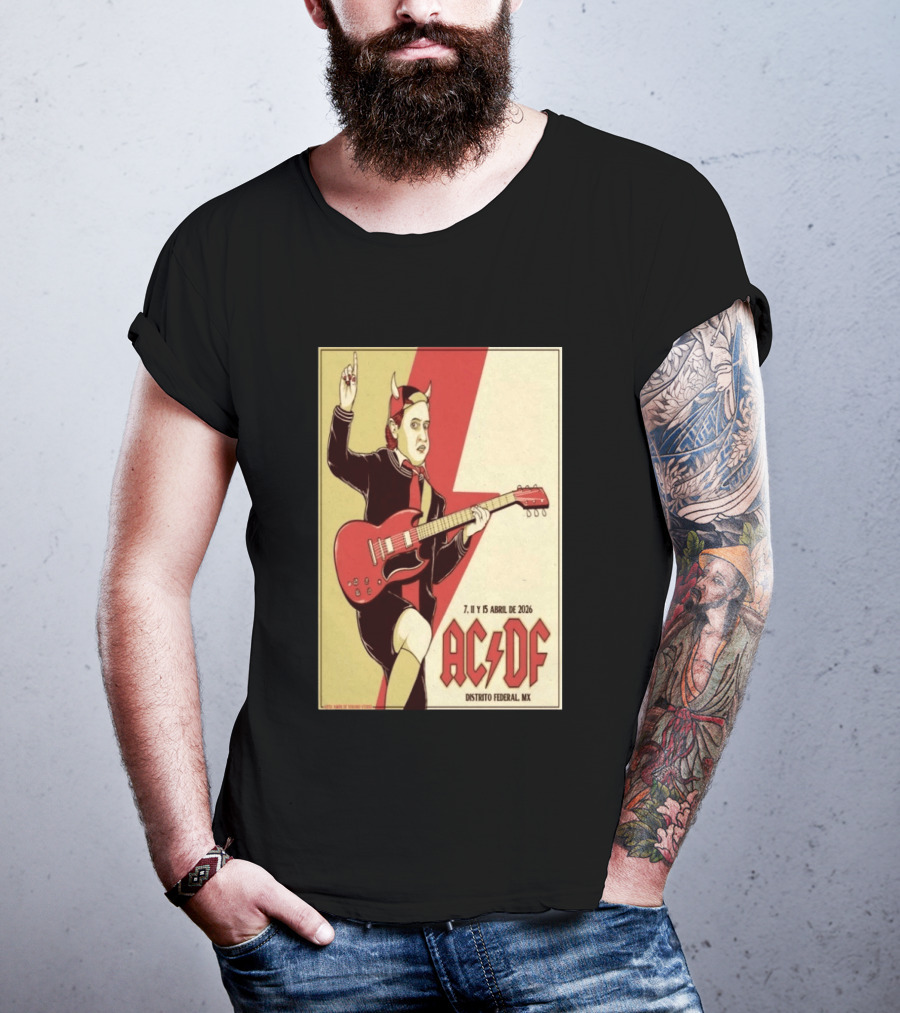 AC DF Distrito Federal MX Abril 2026 7 11 15 Rock Concert Red Guitar And Devil Horns T-Shirt