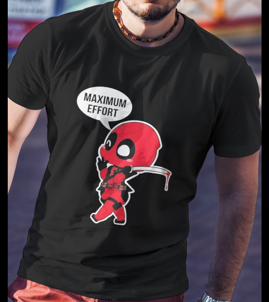 Deadpool Chibi Costume Maximum Effort Speech Bubble T-Shirt