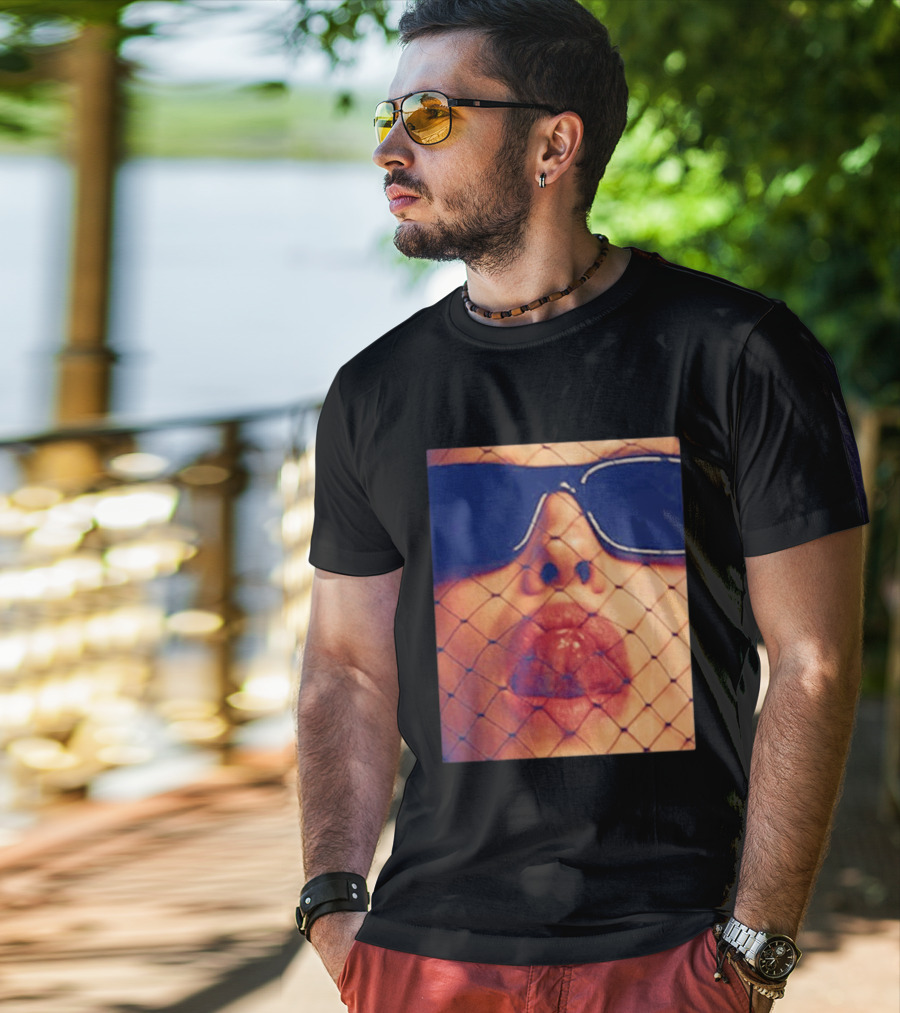 Irina Shayk Tongue Sunglasses Mesh T-Shirt