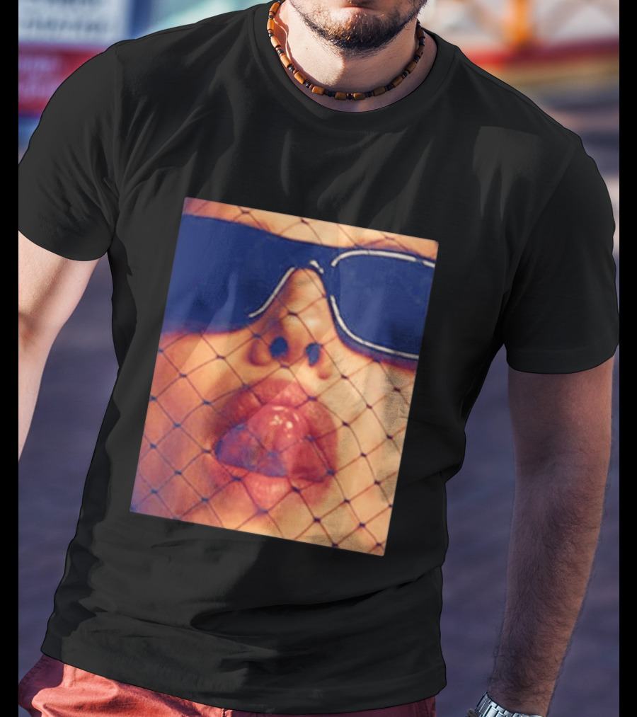 Irina Shayk Tongue Sunglasses Mesh T-Shirt