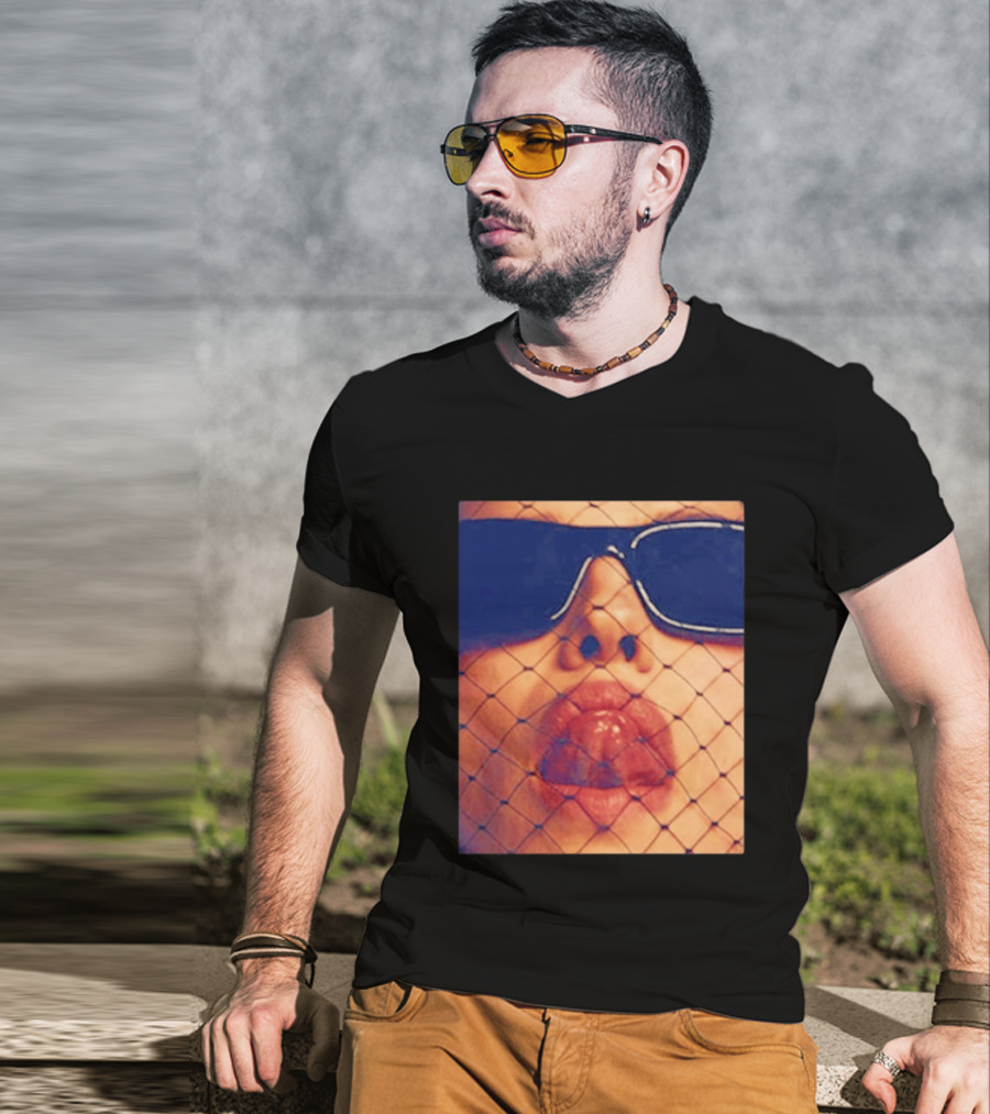 Irina Shayk Tongue Sunglasses Mesh T-Shirt