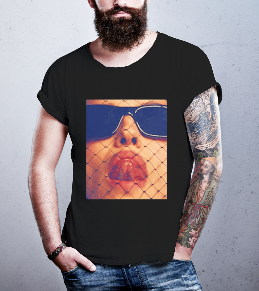 Irina Shayk Tongue Sunglasses Mesh T-Shirt