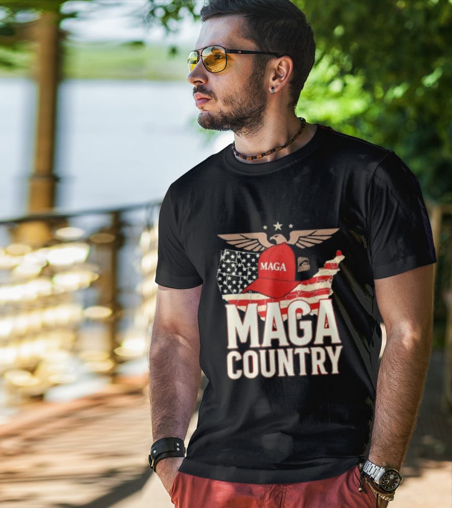 MAGA Country Patriotic USA Map With Red Hat And Eagle Wings T-Shirt