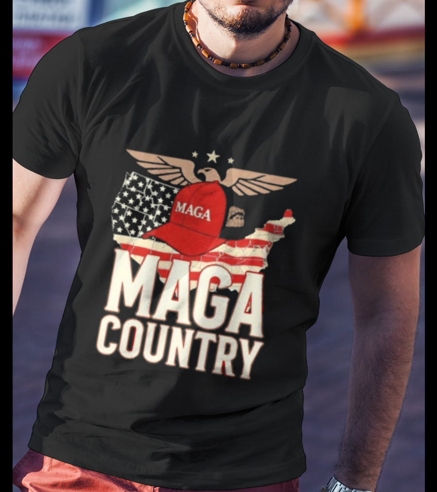 MAGA Country Patriotic USA Map With Red Hat And Eagle Wings T-Shirt