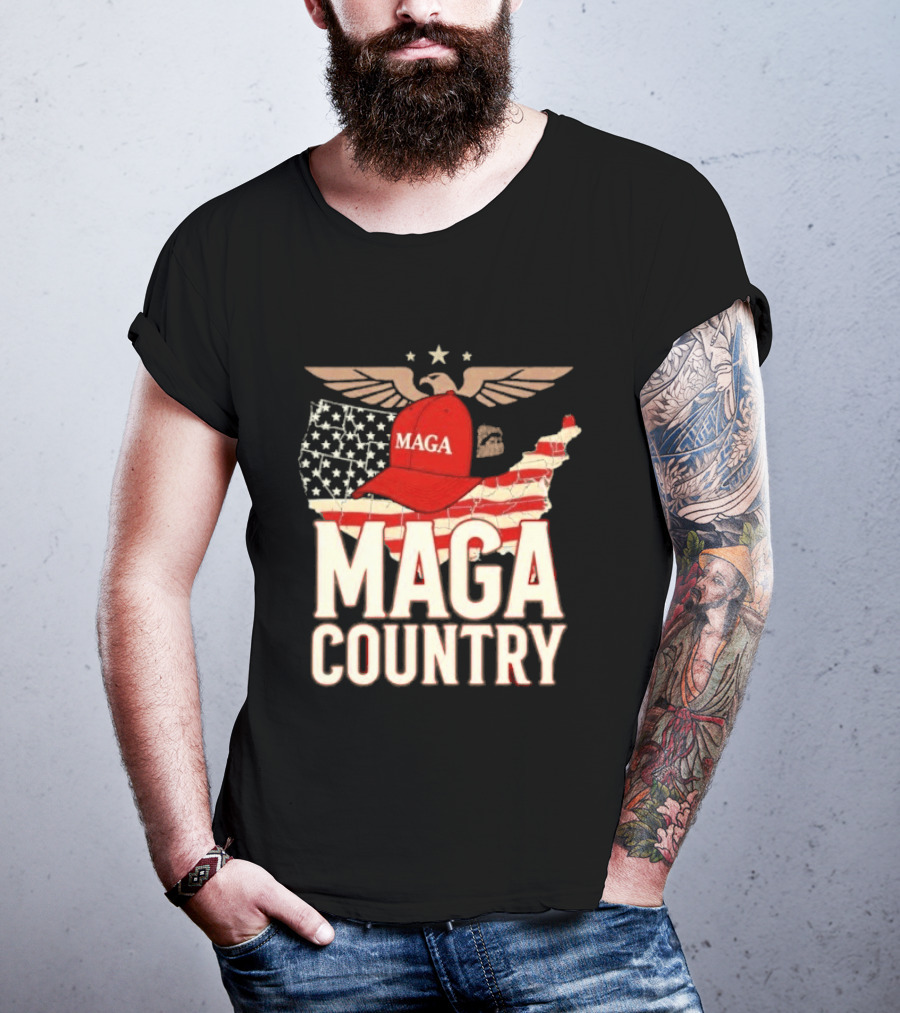 MAGA Country Patriotic USA Map With Red Hat And Eagle Wings T-Shirt
