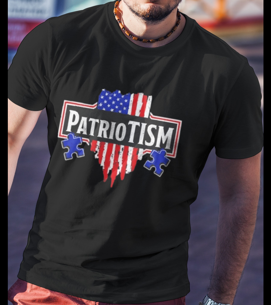 Patriotism American Flag Heart Puzzle Pieces T-Shirt