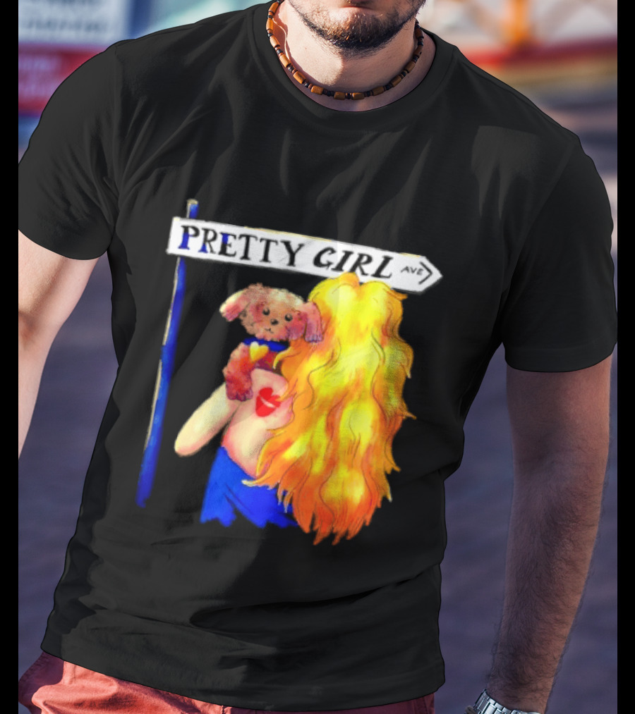 Pretty Girl Avenue Blonde Woman With Teddy Bear And Heart Tattoo T-Shirt