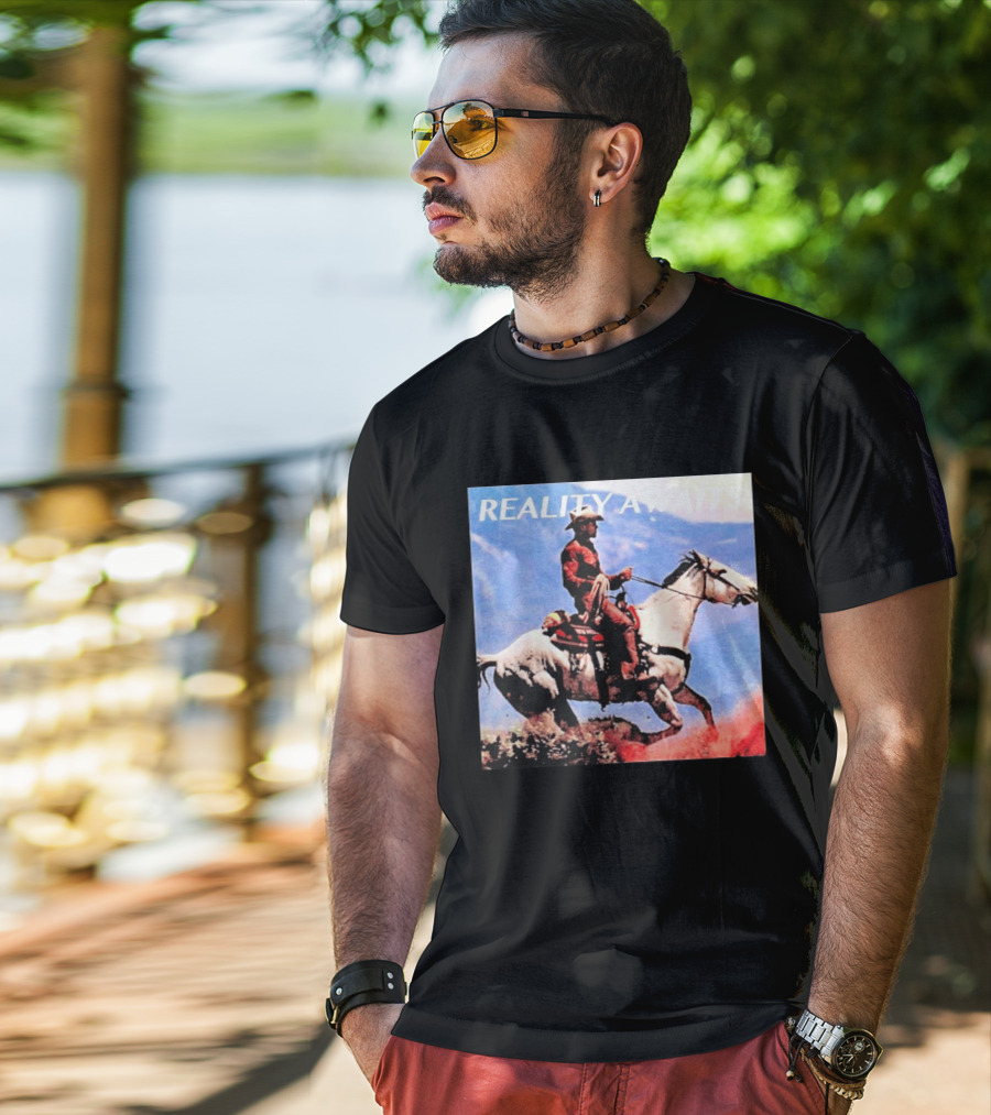 Reality Awaits Cowboy Riding Horse In Mountains T-Shirt