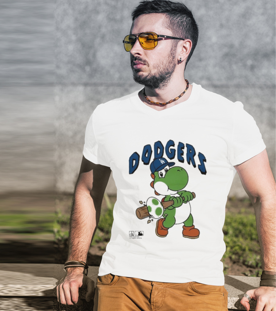 Dodgers Yoshi Baseball Bat Orange Shoes Blue Hat T-Shirt