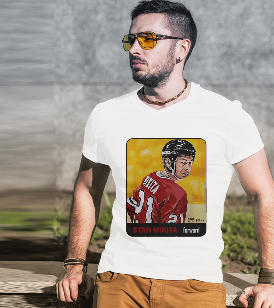 Stan Mikita Forward Chicago Blackhawks NHL Alumni Card 500 Level T-Shirt
