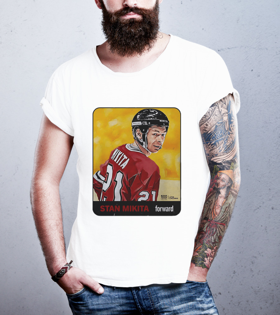Stan Mikita Forward Chicago Blackhawks NHL Alumni Card 500 Level T-Shirt
