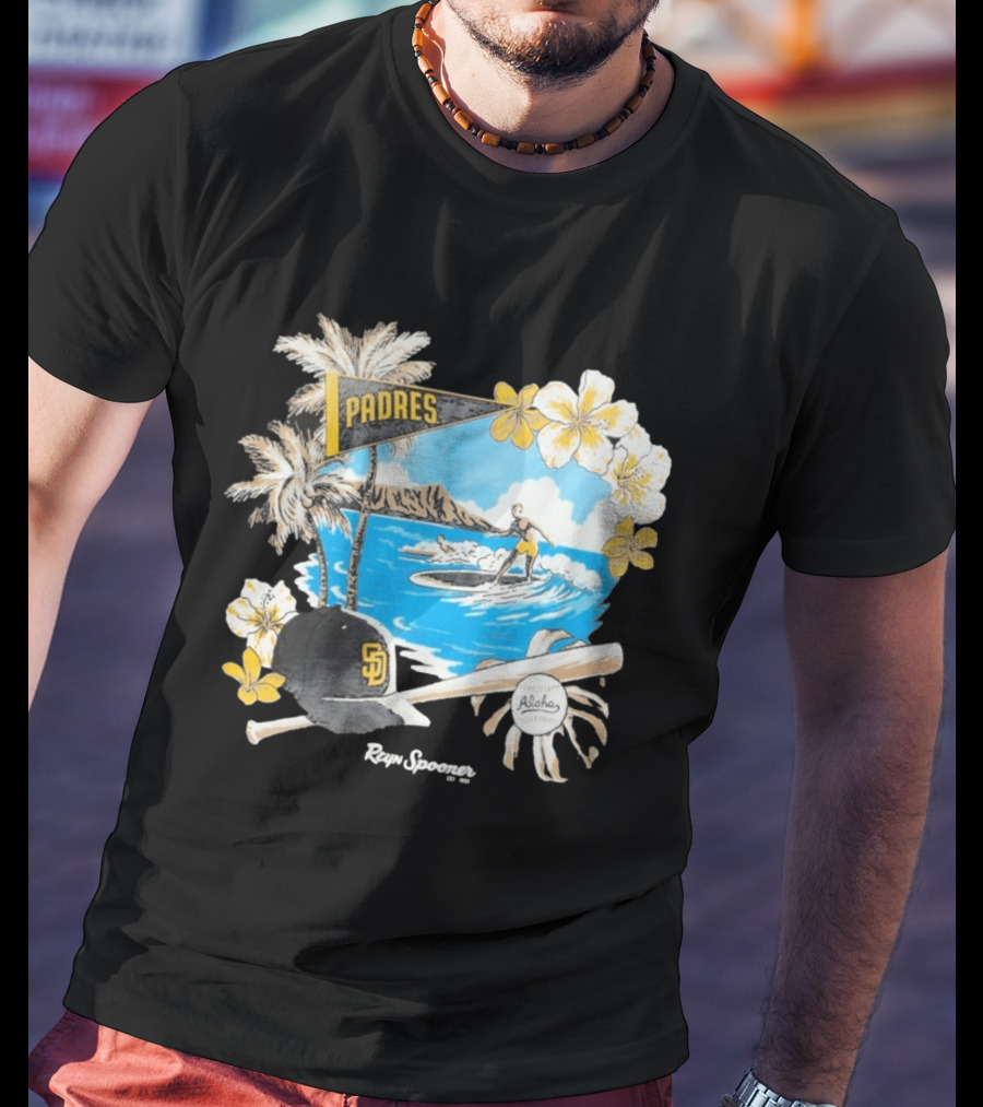 Reyn Spooner San Diego Padres Surfing Baseball Aloha Scene T-Shirt