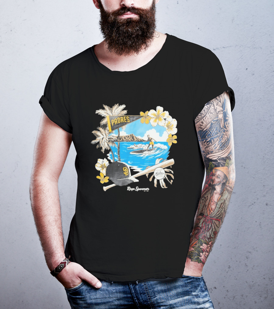Reyn Spooner San Diego Padres Surfing Baseball Aloha Scene T-Shirt