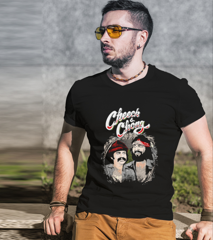 Cheech And Chong Vintage Red Bandana And Beanie Comic Duo T-Shirt