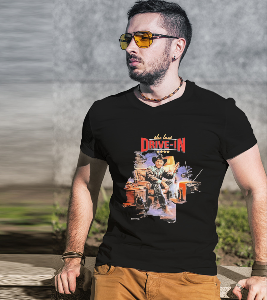 The Last Drive In Cowboy Host With Retro TV And Classic Horror Vibes T-Shirt