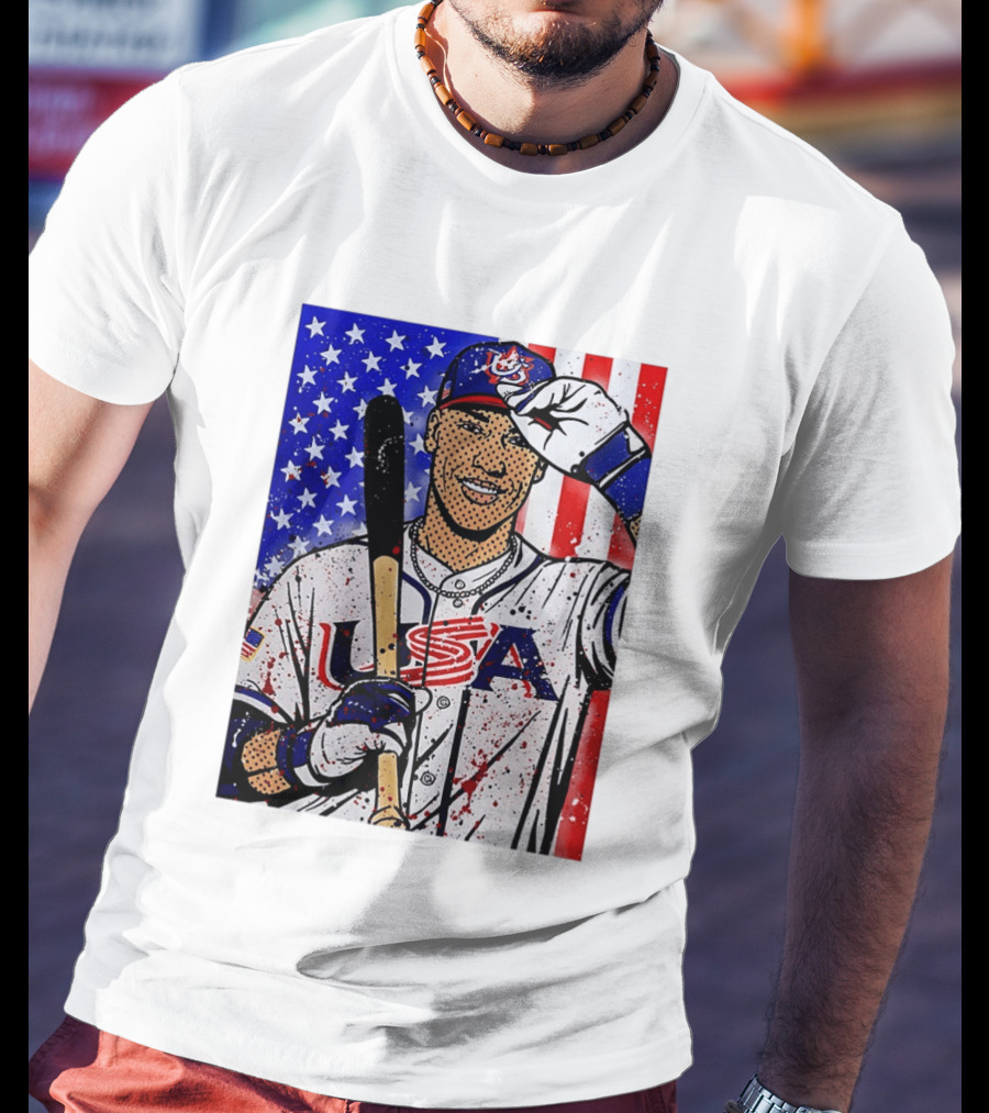 Aaron Judge USA Baseball Pop Art 2026 American Flag Stars Stripes T-Shirt