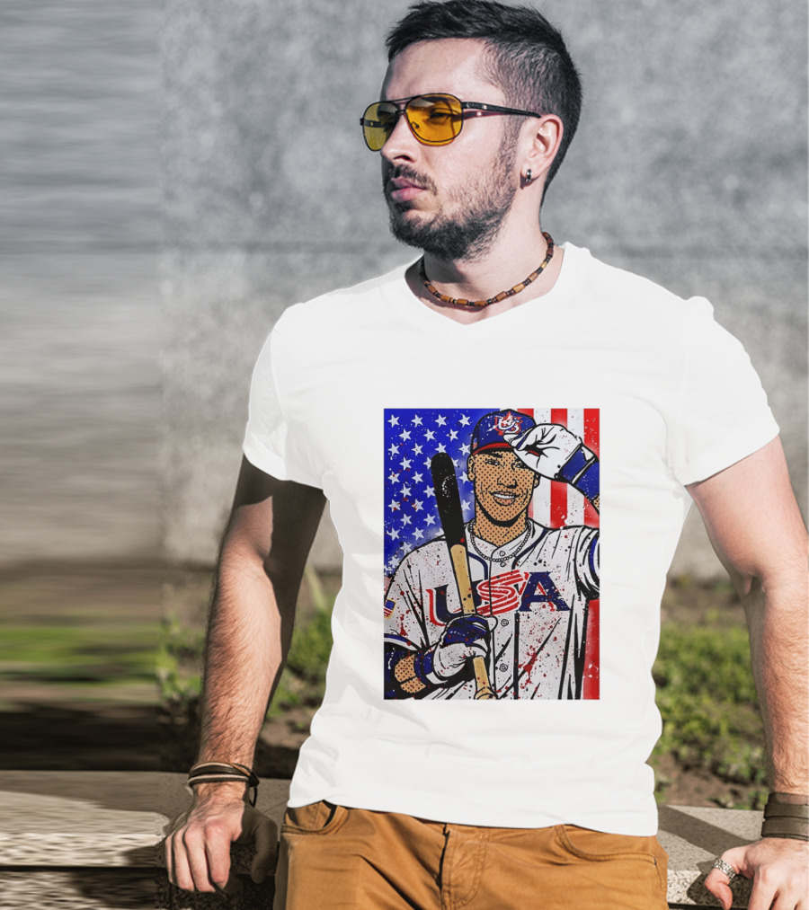 Aaron Judge USA Baseball Pop Art 2026 American Flag Stars Stripes T-Shirt