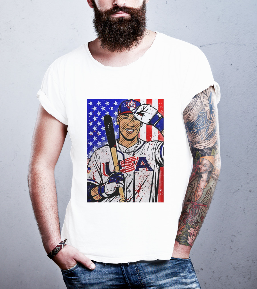 Aaron Judge USA Baseball Pop Art 2026 American Flag Stars Stripes T-Shirt