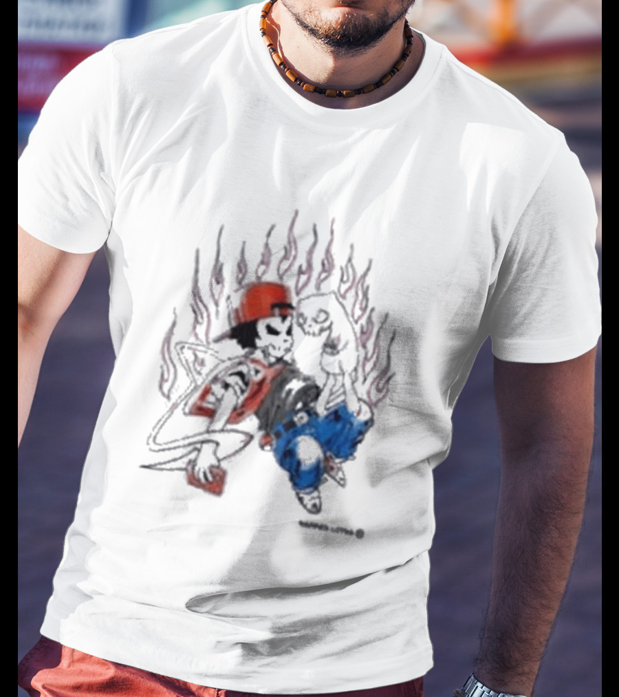 Warren Lotas Boy And Cat Surrounded By Flames Vintage Streetwear T-Shirt