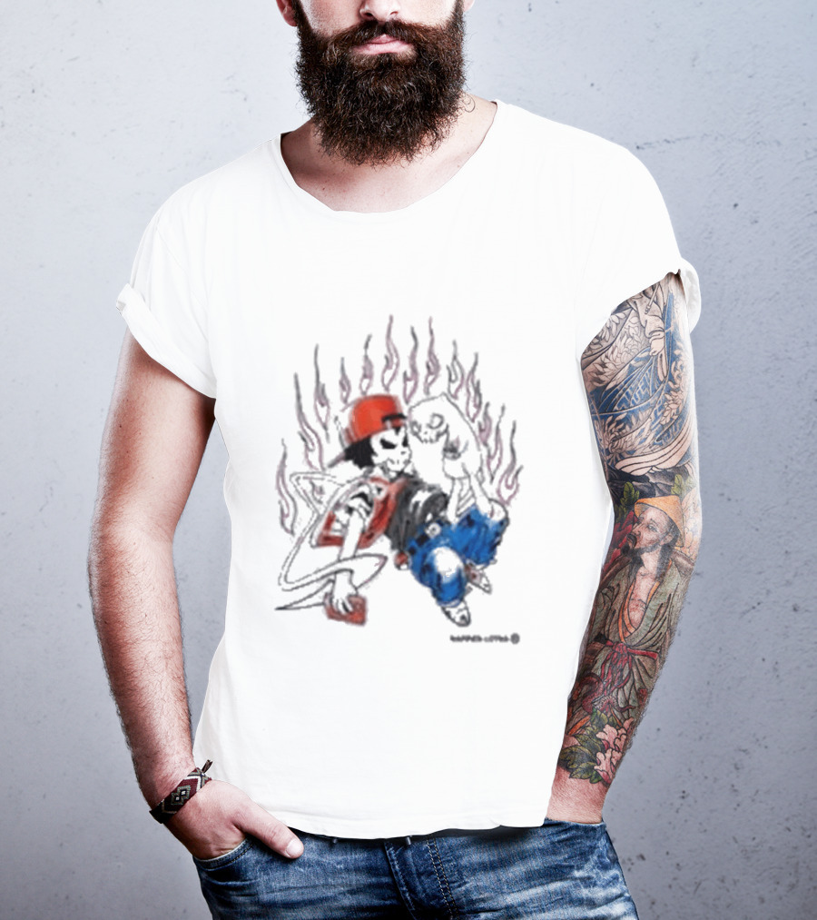 Warren Lotas Boy And Cat Surrounded By Flames Vintage Streetwear T-Shirt