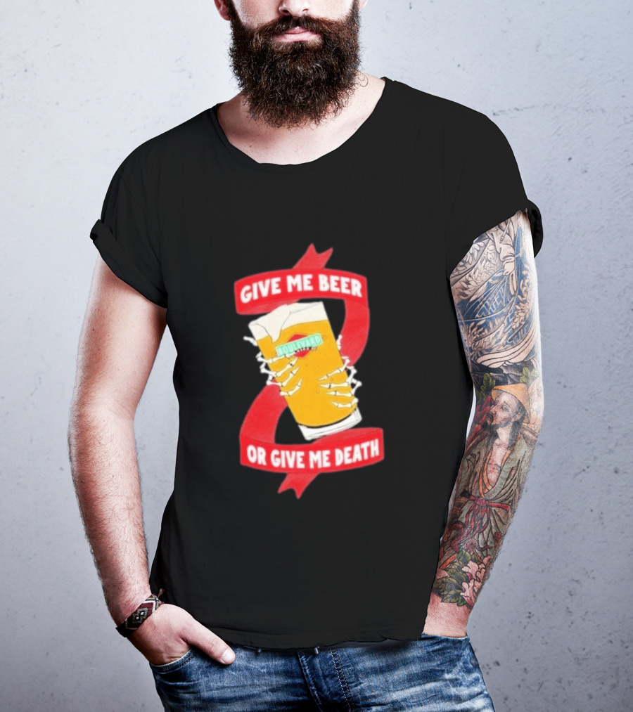 Boulevard Brewing Give Me Beer Or Give Me Death Skeleton Hands Holding Beer Glass T-Shirt
