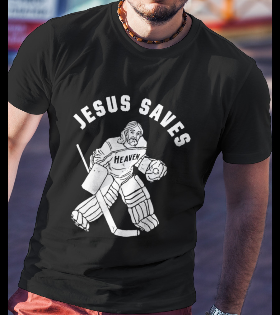 Jesus Saves Hockey Goalie Blocking Puck T-Shirt