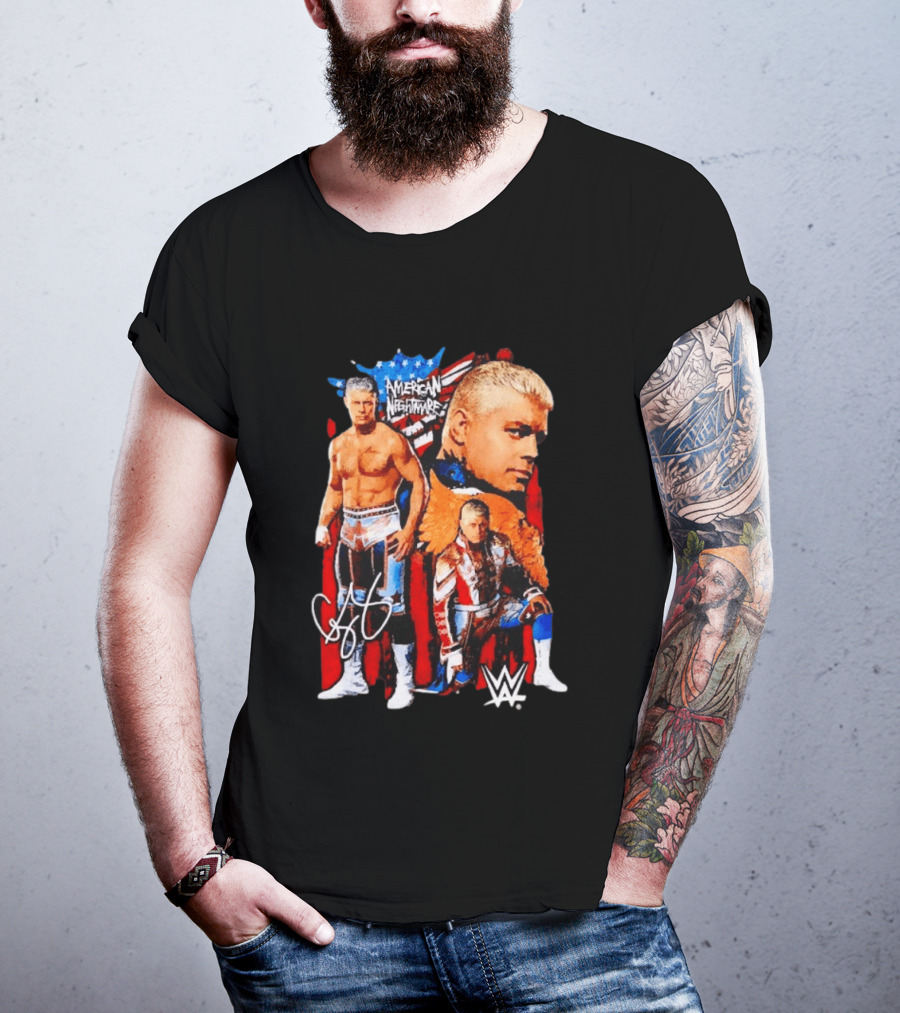 WWE Cody Rhodes American Nightmare Collage Patriotic Wrestling Iconic Signature T-Shirt