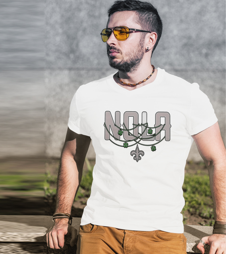 New Orleans Saints NOLA St. Patrick's Day Shamrock Fleur De Lis T-Shirt