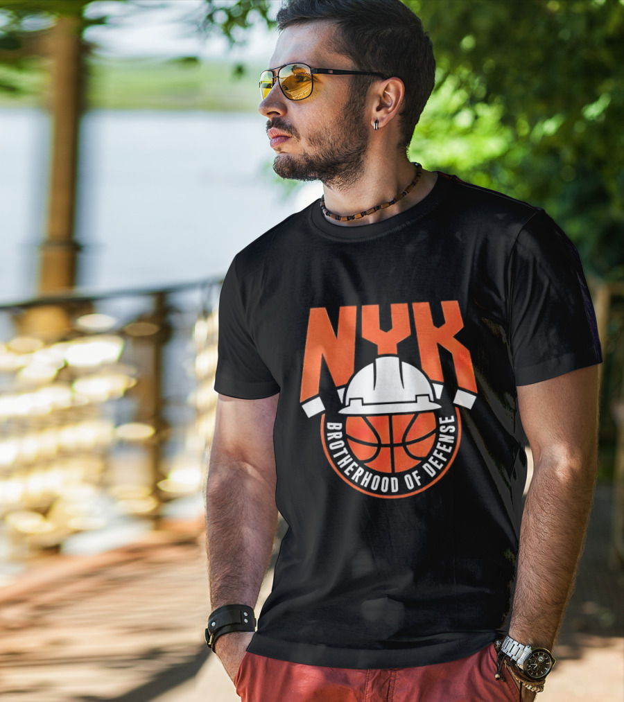 NYK Brotherhood Of Defense Hard Hat Basketball New York Knicks T-Shirt