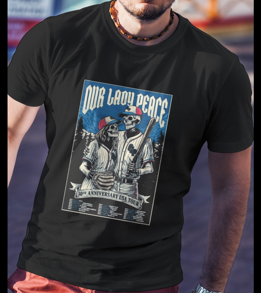 Our Lady Peace 30th Anniversary USA Tour 2026 Skeleton Baseball T-Shirt