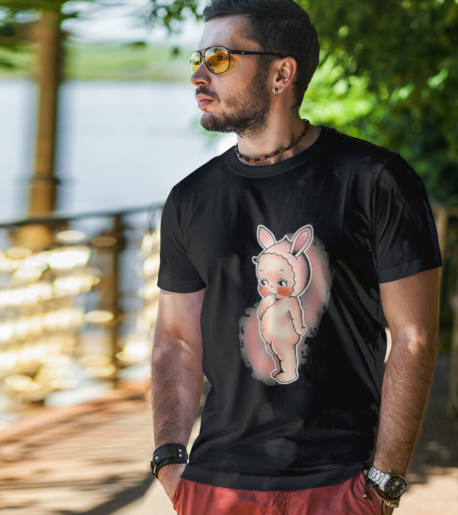 Kewpie Baby Bunny Rabbit Vintage Illustration Cute Pastel Pink Ears T-Shirt