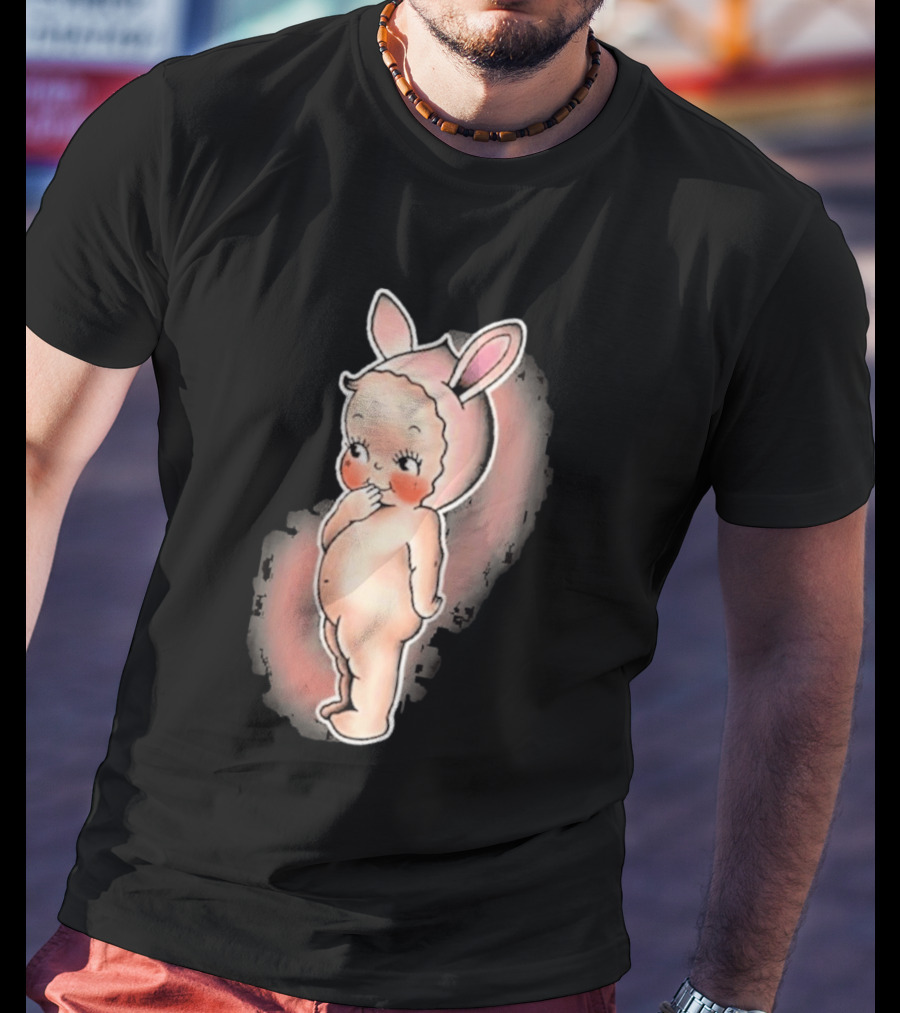 Kewpie Baby Bunny Rabbit Vintage Illustration Cute Pastel Pink Ears T-Shirt