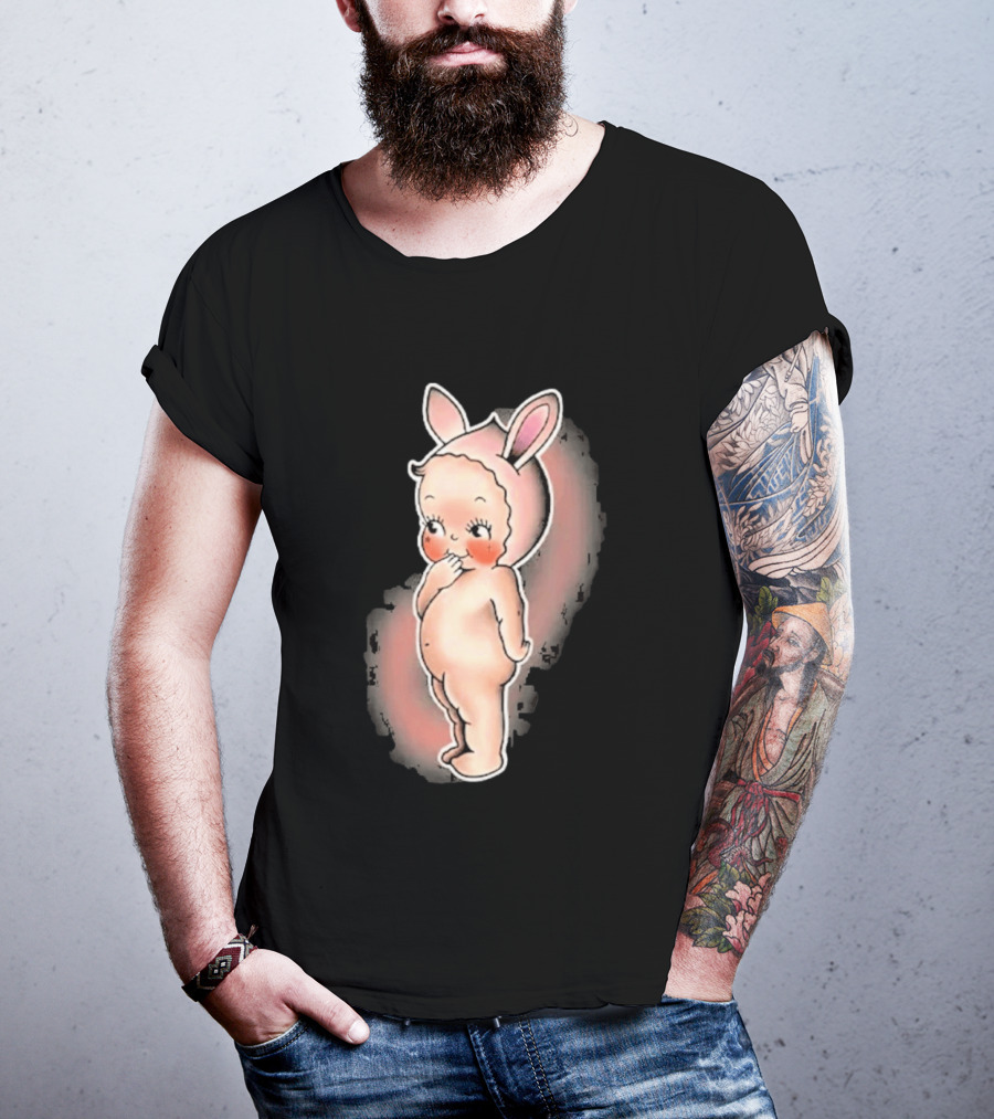 Kewpie Baby Bunny Rabbit Vintage Illustration Cute Pastel Pink Ears T-Shirt
