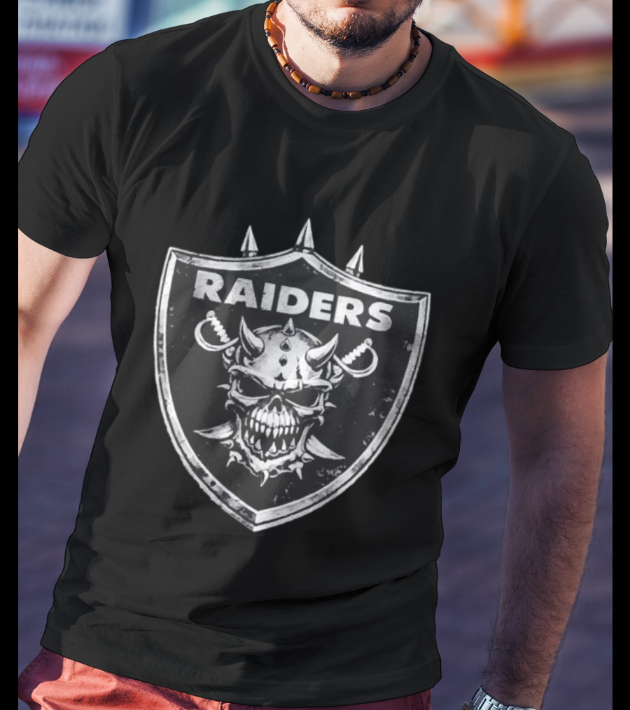 Las Vegas Raiders Skull Shield Emblem With Swords And Spikes T-Shirt