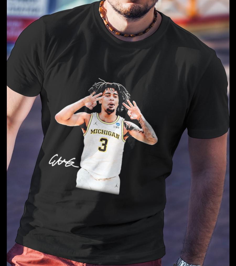 Michigan Wolverines Basketball Elliot Cadeau Jersey 3 Sign T-Shirt