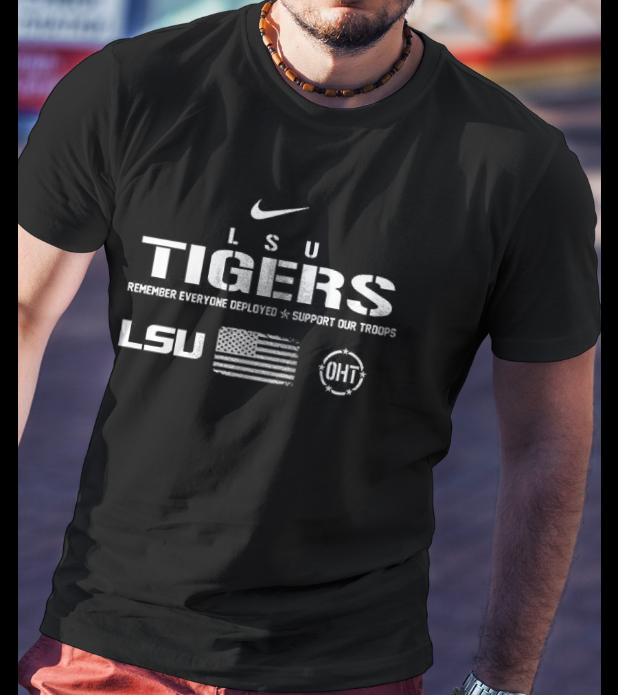 LSU Tigers Remember Everyone Deployed Support Our Troops Nike USA Flag OHT T-Shirt