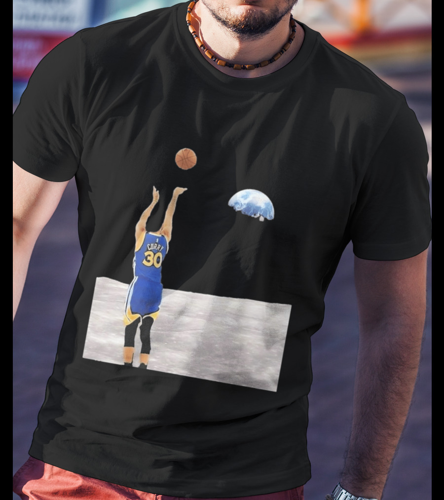 Stephen Curry 30 Shooting Basketball From Moon Earth View T-Shirt