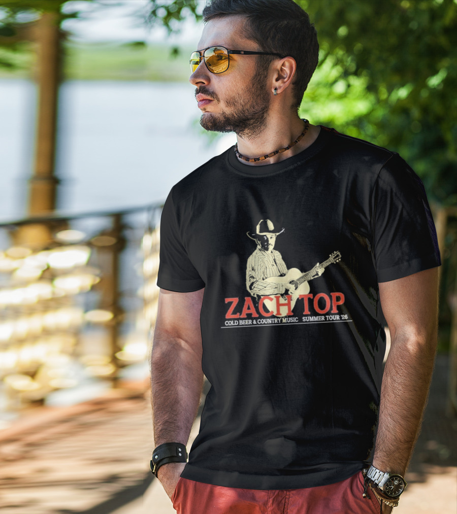 Zach Top Cold Beer Country Music Summer Tour 2026 Cowboy Guitar T-Shirt