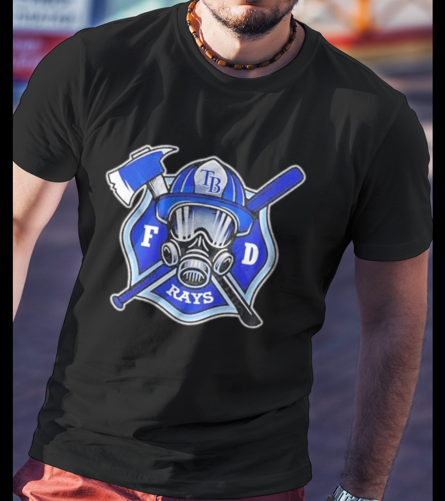 Tampa Bay Rays Firefighter Pride 2026 FD Shield Helmet Axe Bat Gas Mask T-Shirt