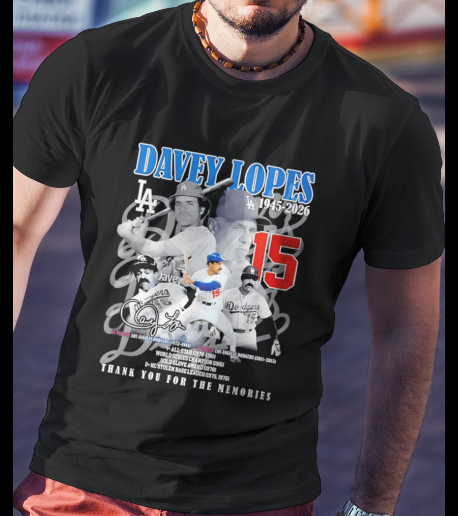 Davey Lopes Los Angeles Dodgers 1972 1981 Number 15 Thank You For The Memories T-Shirt