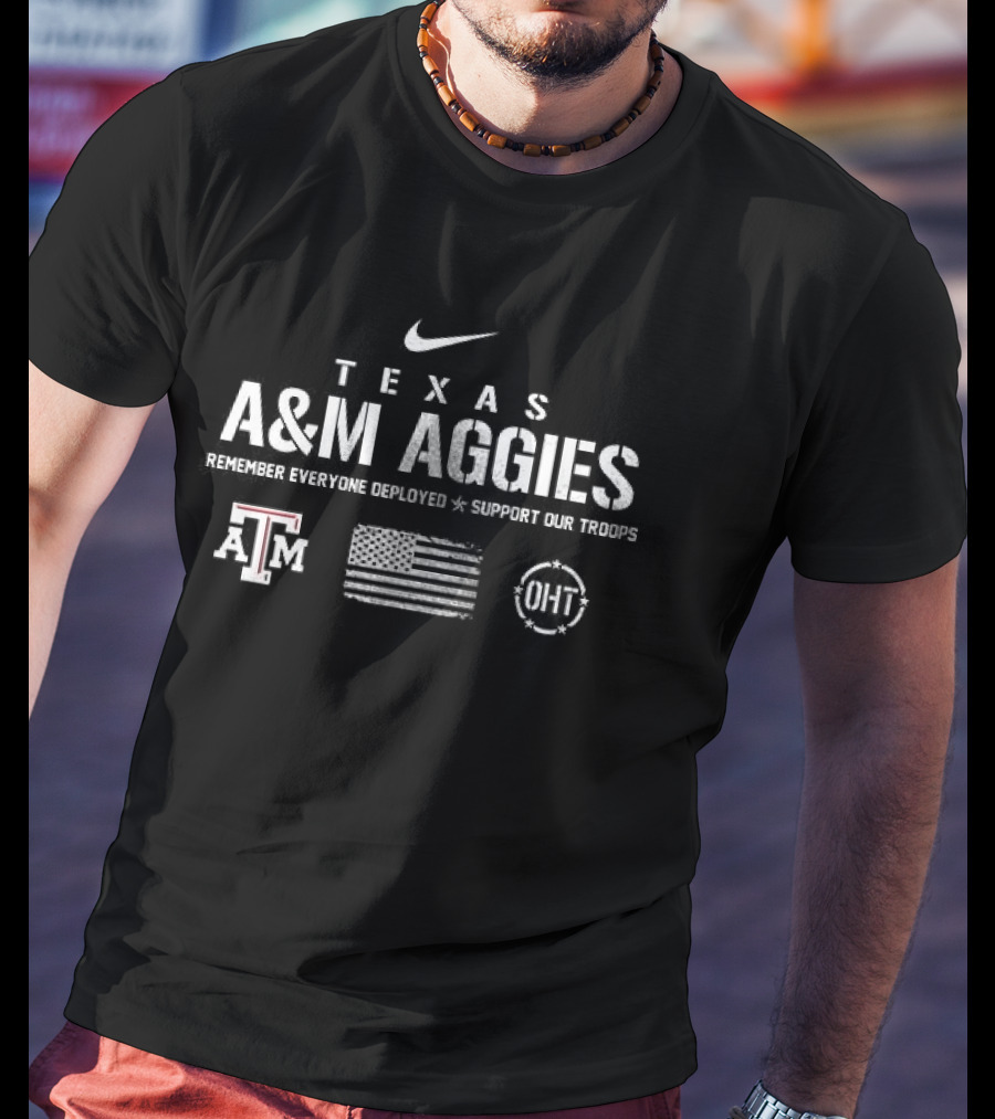 Texas A&M Aggies Nike Remember Everyone Deployed Support Our Troops Flag T-Shirt