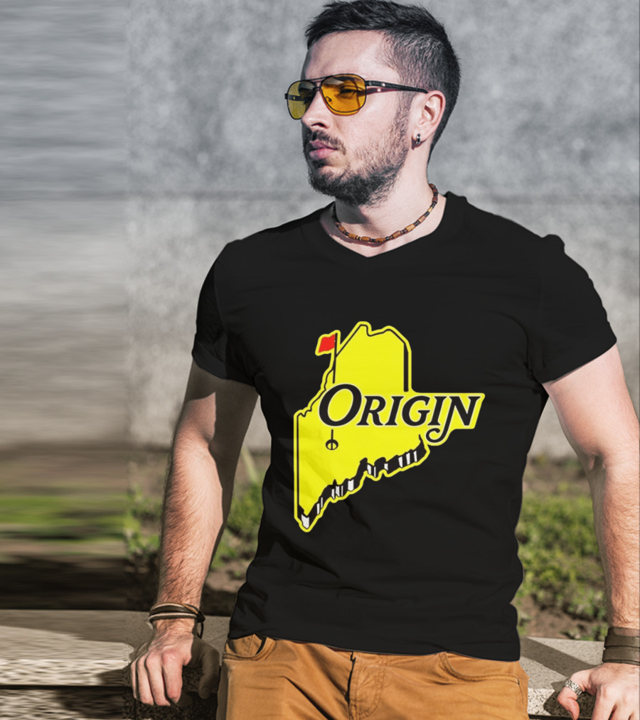 Origin USA Masters Golf Yellow Maine Flag Map T-Shirt