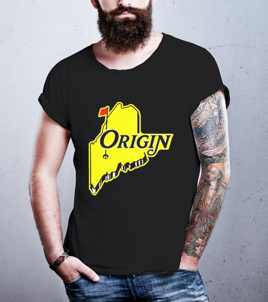 Origin USA Masters Golf Yellow Maine Flag Map T-Shirt